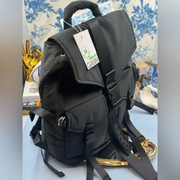 🆕 GANNI 🧿 NWOT Black Recycled Tech Backpack - Picture 3 of 12